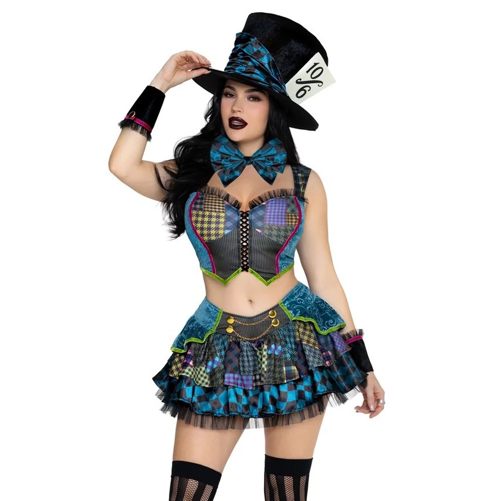 Leg Avenue - Darling Mad Hatter Top and Skirt Costume - Multicolours/Blue